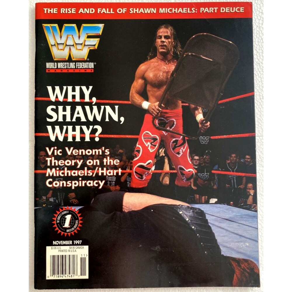 Vintage WWF Magazine Nov 1997 Shawn Michaels Cover Uncut Trading Cards Sheet